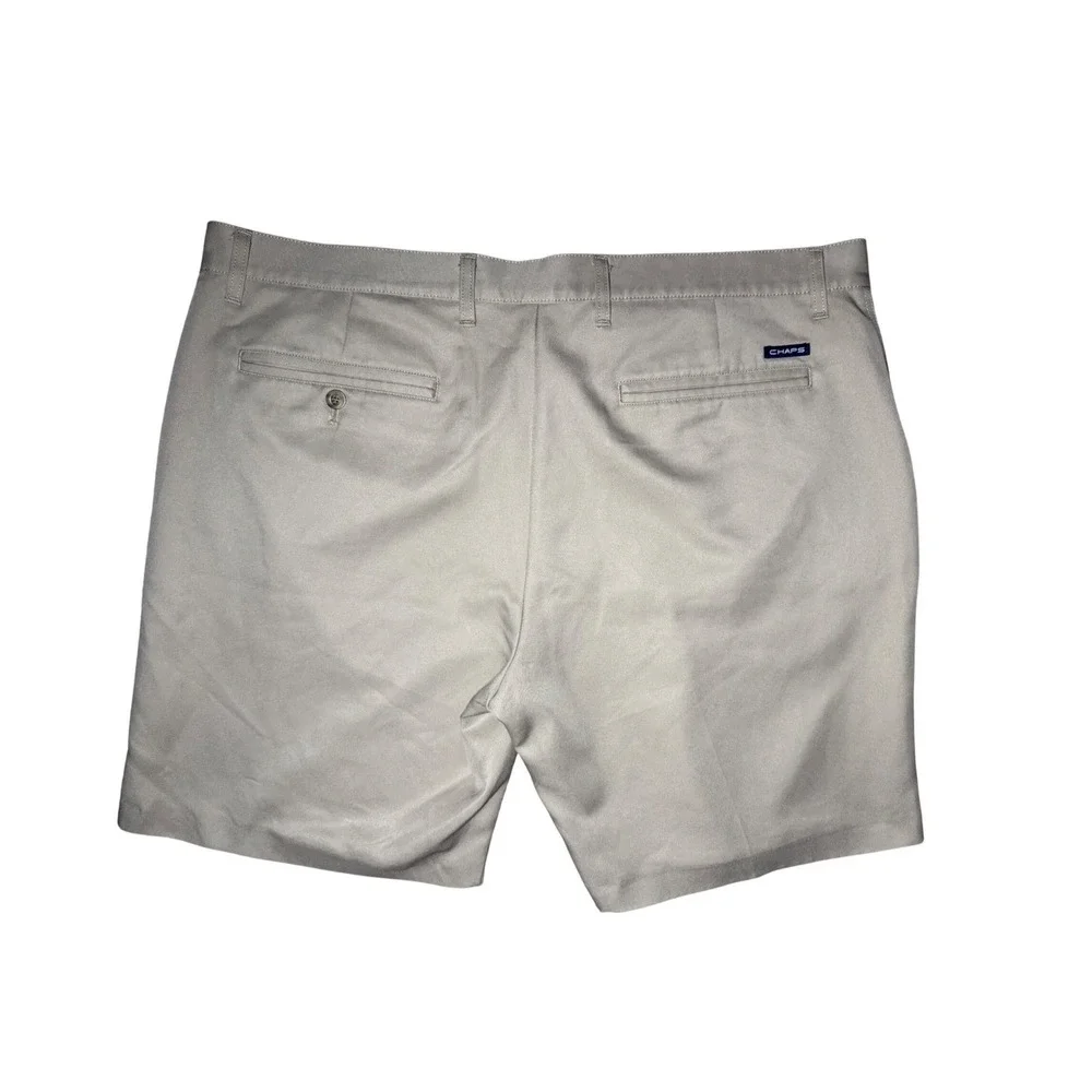 Chaps Golf Shorts Men Size 40 Tan Khaki Flat Front Performance Polyester Casual
